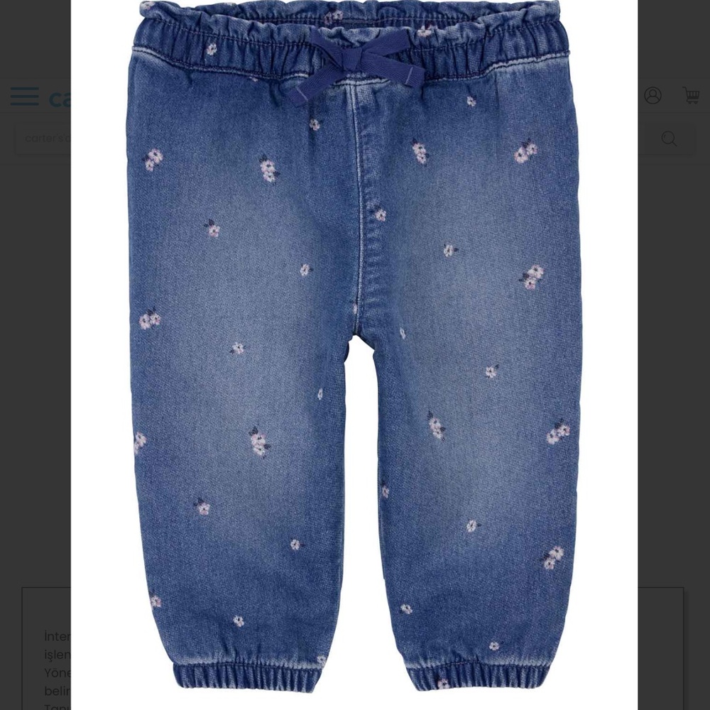 Baby Bgosh Girls Paperbag Waist Jeans in Blue Floral sz 12 months EUC